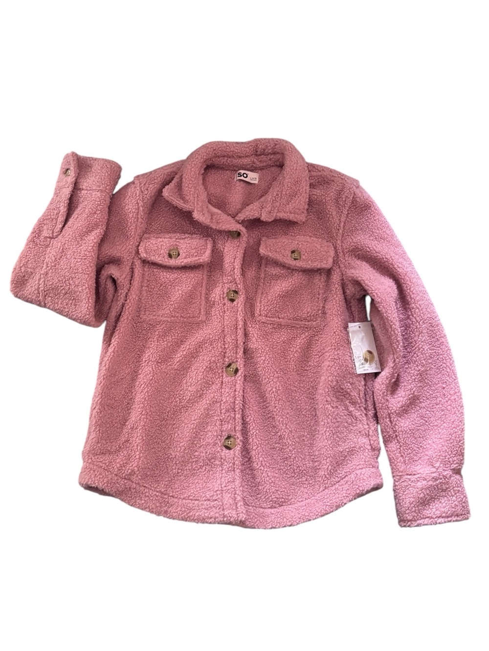 SO pink fleece sherpa shacket (shirt jacket) nwt kids size L (10/12)